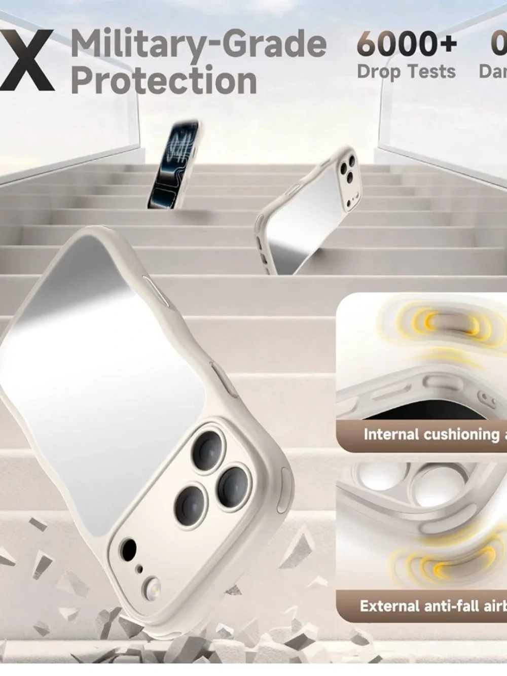 I phone 17 pro max case compatible with MagSafe stone Mirror cute wave design